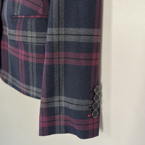 Express Notch Collar One Button Blazer - Navy Plaid - 0 - Picture 6 of 14